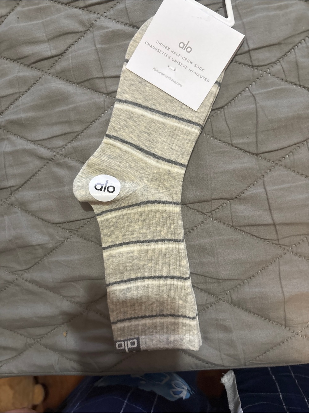 ALO Yoga Women’s Cream Socks with Gray Stripes